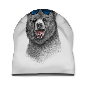 Шапка 3D с принтом Счастливый медведь в Белгороде, 100% полиэстер | универсальный размер, печать по всей поверхности изделия | animal | bear | beast | fashion | funny | животное | зверь | медведь | мода | радость | счастье