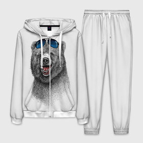 Мужской костюм 3D с принтом Счастливый медведь в Белгороде, 100% полиэстер | Манжеты и пояс оформлены тканевой резинкой, двухслойный капюшон со шнурком для регулировки, карманы спереди | animal | bear | beast | fashion | funny | животное | зверь | медведь | мода | радость | счастье