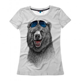 Женская футболка 3D с принтом Счастливый медведь в Белгороде, 100% полиэфир ( синтетическое хлопкоподобное полотно) | прямой крой, круглый вырез горловины, длина до линии бедер | animal | bear | beast | fashion | funny | животное | зверь | медведь | мода | радость | счастье