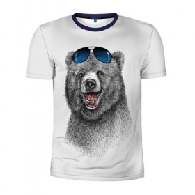 Мужская футболка 3D спортивная с принтом Счастливый медведь в Белгороде, 100% полиэстер с улучшенными характеристиками | приталенный силуэт, круглая горловина, широкие плечи, сужается к линии бедра | animal | bear | beast | fashion | funny | животное | зверь | медведь | мода | радость | счастье