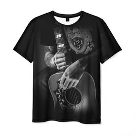 Мужская футболка 3D с принтом Гитарист в Белгороде, 100% полиэфир | прямой крой, круглый вырез горловины, длина до линии бедер | rock | гитара | рок | рок жив | рок музыка | русский рок