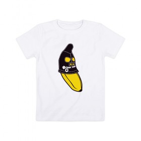 Детская футболка хлопок с принтом Банан в маске в Белгороде, 100% хлопок | круглый вырез горловины, полуприлегающий силуэт, длина до линии бедер | Тематика изображения на принте: 