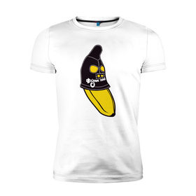 Мужская футболка премиум с принтом Банан в маске в Белгороде, 92% хлопок, 8% лайкра | приталенный силуэт, круглый вырез ворота, длина до линии бедра, короткий рукав | 