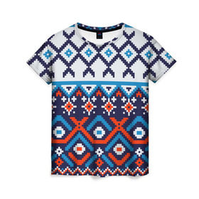 Женская футболка 3D с принтом Норвежские узоры в Белгороде, 100% полиэфир ( синтетическое хлопкоподобное полотно) | прямой крой, круглый вырез горловины, длина до линии бедер | зима | нг | новый год | норвежские узоры | рождество | свитер | снег