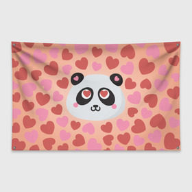 Флаг-баннер с принтом Влюбленная панда в Белгороде, 100% полиэстер | размер 67 х 109 см, плотность ткани — 95 г/м2; по краям флага есть четыре люверса для крепления | любовь | панда | сердце