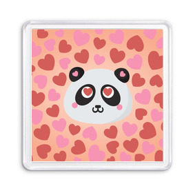 Магнит 55*55 с принтом Влюбленная панда в Белгороде, Пластик | Размер: 65*65 мм; Размер печати: 55*55 мм | любовь | панда | сердце