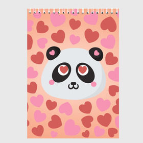 Скетчбук с принтом Влюбленная панда в Белгороде, 100% бумага
 | 48 листов, плотность листов — 100 г/м2, плотность картонной обложки — 250 г/м2. Листы скреплены сверху удобной пружинной спиралью | любовь | панда | сердце