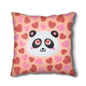 Подушка 3D с принтом Влюбленная панда в Белгороде, наволочка – 100% полиэстер, наполнитель – холлофайбер (легкий наполнитель, не вызывает аллергию). | состоит из подушки и наволочки. Наволочка на молнии, легко снимается для стирки | любовь | панда | сердце