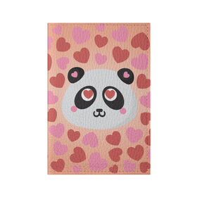 Обложка для паспорта матовая кожа с принтом Влюбленная панда в Белгороде, натуральная матовая кожа | размер 19,3 х 13,7 см; прозрачные пластиковые крепления | Тематика изображения на принте: любовь | панда | сердце