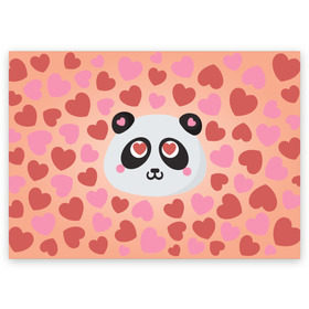 Поздравительная открытка с принтом Влюбленная панда в Белгороде, 100% бумага | плотность бумаги 280 г/м2, матовая, на обратной стороне линовка и место для марки
 | любовь | панда | сердце