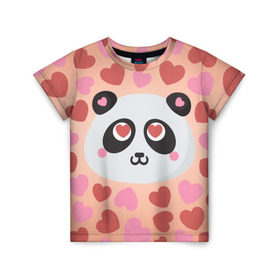 Детская футболка 3D с принтом Влюбленная панда в Белгороде, 100% гипоаллергенный полиэфир | прямой крой, круглый вырез горловины, длина до линии бедер, чуть спущенное плечо, ткань немного тянется | любовь | панда | сердце