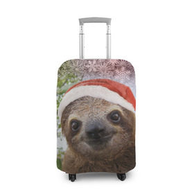 Чехол для чемодана 3D с принтом Рождественский ленивец в Белгороде, 86% полиэфир, 14% спандекс | двустороннее нанесение принта, прорези для ручек и колес | джунгли | животное | ленивый | лень | новый год | рождество | снег | снежинки | тропики | улыбка | шапка