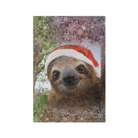 Обложка для паспорта матовая кожа с принтом Рождественский ленивец в Белгороде, натуральная матовая кожа | размер 19,3 х 13,7 см; прозрачные пластиковые крепления | Тематика изображения на принте: джунгли | животное | ленивый | лень | новый год | рождество | снег | снежинки | тропики | улыбка | шапка