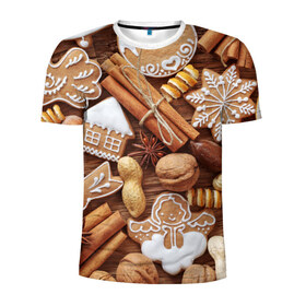 Мужская футболка 3D спортивная с принтом Cinnamon в Белгороде, 100% полиэстер с улучшенными характеристиками | приталенный силуэт, круглая горловина, широкие плечи, сужается к линии бедра | Тематика изображения на принте: выпечка | новый год | пряники | пряности | рождество