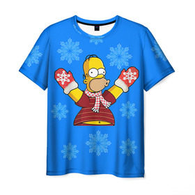 Мужская футболка 3D с принтом Симпсоны новогодние 2 в Белгороде, 100% полиэфир | прямой крой, круглый вырез горловины, длина до линии бедер | simpsons | барт | барт симпсон | гомер | гомер симпсон | новый год | симпсоны | снег | снежинки