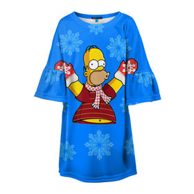 Детское платье 3D с принтом Симпсоны новогодние 2 в Белгороде, 100% полиэстер | прямой силуэт, чуть расширенный к низу. Круглая горловина, на рукавах — воланы | Тематика изображения на принте: simpsons | барт | барт симпсон | гомер | гомер симпсон | новый год | симпсоны | снег | снежинки