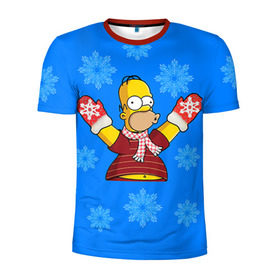 Мужская футболка 3D спортивная с принтом Симпсоны новогодние 2 в Белгороде, 100% полиэстер с улучшенными характеристиками | приталенный силуэт, круглая горловина, широкие плечи, сужается к линии бедра | Тематика изображения на принте: simpsons | барт | барт симпсон | гомер | гомер симпсон | новый год | симпсоны | снег | снежинки