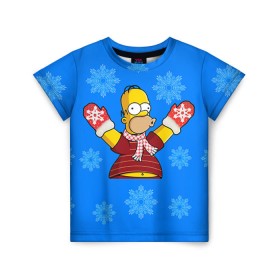 Детская футболка 3D с принтом Симпсоны новогодние 2 в Белгороде, 100% гипоаллергенный полиэфир | прямой крой, круглый вырез горловины, длина до линии бедер, чуть спущенное плечо, ткань немного тянется | Тематика изображения на принте: simpsons | барт | барт симпсон | гомер | гомер симпсон | новый год | симпсоны | снег | снежинки