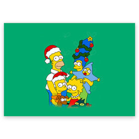 Поздравительная открытка с принтом Симпсоны новогодние 3 в Белгороде, 100% бумага | плотность бумаги 280 г/м2, матовая, на обратной стороне линовка и место для марки
 | simpsons | барт | барт симпсон | гомер | гомер симпсон | новый год | симпсоны | снег | снежинки