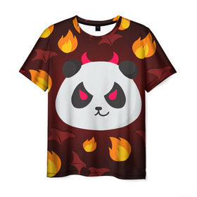 Мужская футболка 3D с принтом Панда дьяволенок в Белгороде, 100% полиэфир | прямой крой, круглый вырез горловины, длина до линии бедер | дьяволенок | красный | крылья | огонь | панда | рога