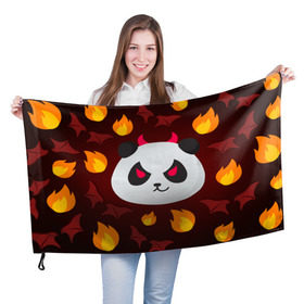 Флаг 3D с принтом Панда дьяволенок в Белгороде, 100% полиэстер | плотность ткани — 95 г/м2, размер — 67 х 109 см. Принт наносится с одной стороны | дьяволенок | красный | крылья | огонь | панда | рога