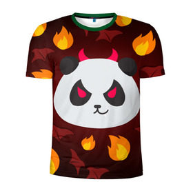 Мужская футболка 3D спортивная с принтом Панда дьяволенок в Белгороде, 100% полиэстер с улучшенными характеристиками | приталенный силуэт, круглая горловина, широкие плечи, сужается к линии бедра | Тематика изображения на принте: дьяволенок | красный | крылья | огонь | панда | рога