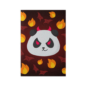 Обложка для паспорта матовая кожа с принтом Панда дьяволенок в Белгороде, натуральная матовая кожа | размер 19,3 х 13,7 см; прозрачные пластиковые крепления | дьяволенок | красный | крылья | огонь | панда | рога