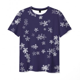Мужская футболка 3D с принтом Снежная феерия (синий) в Белгороде, 100% полиэфир | прямой крой, круглый вырез горловины, длина до линии бедер | happy new year | блеск | ёлка | зима | конфетти | новый год | подарки | праздник | снег | снежинки