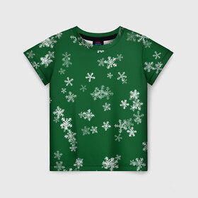 Детская футболка 3D с принтом Снежная феерия (зелёный) в Белгороде, 100% гипоаллергенный полиэфир | прямой крой, круглый вырез горловины, длина до линии бедер, чуть спущенное плечо, ткань немного тянется | happy new year | блеск | ёлка | зима | конфетти | новый год | подарки | праздник | снег | снежинки