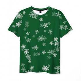 Мужская футболка 3D с принтом Снежная феерия (зелёный) в Белгороде, 100% полиэфир | прямой крой, круглый вырез горловины, длина до линии бедер | happy new year | блеск | ёлка | зима | конфетти | новый год | подарки | праздник | снег | снежинки
