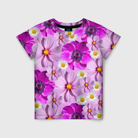 Детская футболка 3D с принтом Violet в Белгороде, 100% гипоаллергенный полиэфир | прямой крой, круглый вырез горловины, длина до линии бедер, чуть спущенное плечо, ткань немного тянется | лепестки | прикольные картинки | ромашки | цветочки | цветы