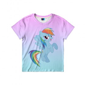 Детская футболка 3D с принтом Rainbowdash в Белгороде, 100% гипоаллергенный полиэфир | прямой крой, круглый вырез горловины, длина до линии бедер, чуть спущенное плечо, ткань немного тянется | Тематика изображения на принте: mlp | pony | rainbowdash | raindbow dash | пони