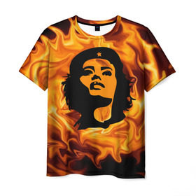 Мужская футболка 3D с принтом Revolutionary girl в Белгороде, 100% полиэфир | прямой крой, круглый вырез горловины, длина до линии бедер | Тематика изображения на принте: звезда | огонь | патриотизм | пламя | революционер | революция | россия | че гевара
