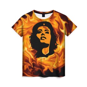 Женская футболка 3D с принтом Revolutionary girl в Белгороде, 100% полиэфир ( синтетическое хлопкоподобное полотно) | прямой крой, круглый вырез горловины, длина до линии бедер | звезда | огонь | патриотизм | пламя | революционер | революция | россия | че гевара