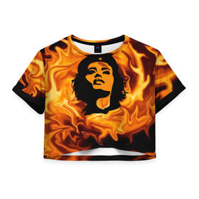 Женская футболка 3D укороченная с принтом Revolutionary girl в Белгороде, 100% полиэстер | круглая горловина, длина футболки до линии талии, рукава с отворотами | звезда | огонь | патриотизм | пламя | революционер | революция | россия | че гевара