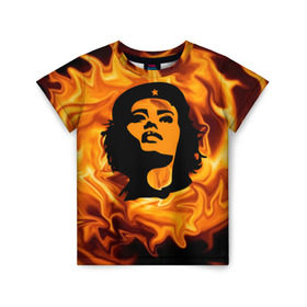 Детская футболка 3D с принтом Revolutionary girl в Белгороде, 100% гипоаллергенный полиэфир | прямой крой, круглый вырез горловины, длина до линии бедер, чуть спущенное плечо, ткань немного тянется | звезда | огонь | патриотизм | пламя | революционер | революция | россия | че гевара