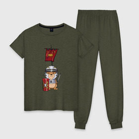Женская пижама хлопок с принтом Хомячок-воин! в Белгороде, 100% хлопок | брюки и футболка прямого кроя, без карманов, на брюках мягкая резинка на поясе и по низу штанин | легионер | рим | хомяк
