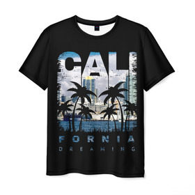 Мужская футболка 3D с принтом Калифорния в Белгороде, 100% полиэфир | прямой крой, круглый вырез горловины, длина до линии бедер | america | beach | california state | los angeles | palm trees | sea | states | united | usa | америки | калифорния | лос анджелес | море | пальмы | пляж | соединенные | сша | штат | штаты
