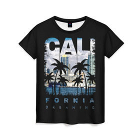Женская футболка 3D с принтом Калифорния в Белгороде, 100% полиэфир ( синтетическое хлопкоподобное полотно) | прямой крой, круглый вырез горловины, длина до линии бедер | america | beach | california state | los angeles | palm trees | sea | states | united | usa | америки | калифорния | лос анджелес | море | пальмы | пляж | соединенные | сша | штат | штаты