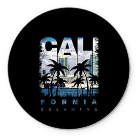 Коврик круглый с принтом Калифорния в Белгороде, резина и полиэстер | круглая форма, изображение наносится на всю лицевую часть | america | beach | california state | los angeles | palm trees | sea | states | united | usa | америки | калифорния | лос анджелес | море | пальмы | пляж | соединенные | сша | штат | штаты