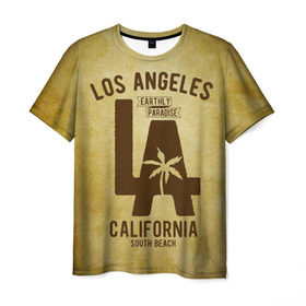 Мужская футболка 3D с принтом Лос-Анджелес в Белгороде, 100% полиэфир | прямой крой, круглый вырез горловины, длина до линии бедер | america | beach | california state | los angeles | palm trees | sea | states | united | usa | америки | калифорния | лос анджелес | море | пальмы | пляж | соединенные | сша | штат | штаты