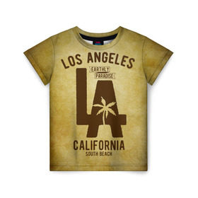 Детская футболка 3D с принтом Лос-Анджелес в Белгороде, 100% гипоаллергенный полиэфир | прямой крой, круглый вырез горловины, длина до линии бедер, чуть спущенное плечо, ткань немного тянется | america | beach | california state | los angeles | palm trees | sea | states | united | usa | америки | калифорния | лос анджелес | море | пальмы | пляж | соединенные | сша | штат | штаты