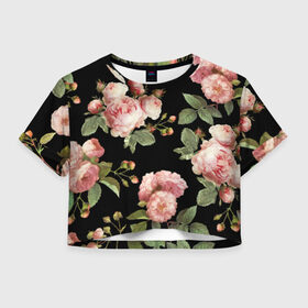 Женская футболка 3D укороченная с принтом Twenty One Pilots, розы как у Тайлера в Белгороде, 100% полиэстер | круглая горловина, длина футболки до линии талии, рукава с отворотами | 21 пилотс | twentyonepilots | розы как у тайлера