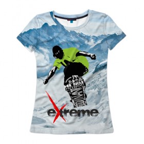 Женская футболка 3D с принтом Extreme в Белгороде, 100% полиэфир ( синтетическое хлопкоподобное полотно) | прямой крой, круглый вырез горловины, длина до линии бедер | extreme | snowboard | сноуборд | экстрим