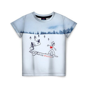 Детская футболка 3D с принтом Шерегеш в Белгороде, 100% гипоаллергенный полиэфир | прямой крой, круглый вырез горловины, длина до линии бедер, чуть спущенное плечо, ткань немного тянется | gesh | геш | лыжи | лыжник | сноуборд | шерегеш | шершавель