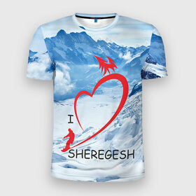 Мужская футболка 3D спортивная с принтом Love Sheregesh в Белгороде, 100% полиэстер с улучшенными характеристиками | приталенный силуэт, круглая горловина, широкие плечи, сужается к линии бедра | gesh | геш | лыжи | лыжник | сноуборд | шерегеш | шершавель
