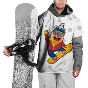 Накидка на куртку 3D с принтом Мишка сноубордист в Белгороде, 100% полиэстер |  | extreme | snowboard | медведь | мишка | сноуборд | экстрим