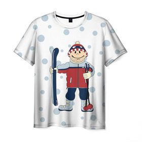 Мужская футболка 3D с принтом Лыжник в Белгороде, 100% полиэфир | прямой крой, круглый вырез горловины, длина до линии бедер | Тематика изображения на принте: 