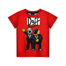 Детская футболка 3D с принтом Daff Punk в Белгороде, 100% гипоаллергенный полиэфир | прямой крой, круглый вырез горловины, длина до линии бедер, чуть спущенное плечо, ткань немного тянется | Тематика изображения на принте: donut | homer | music | simpson | барт | гомер | музыка | пончик | симпсон