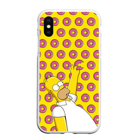 Чехол для iPhone XS Max матовый с принтом Пончики Гомера Симпсона в Белгороде, Силикон | Область печати: задняя сторона чехла, без боковых панелей | donut | homer | simpson | гомер | еда | плюшка | пончик | симпсон